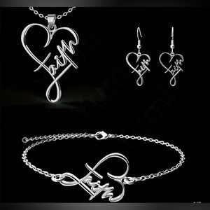 Faith Cross Necklace, Bracelet & Earrings Set-Silver